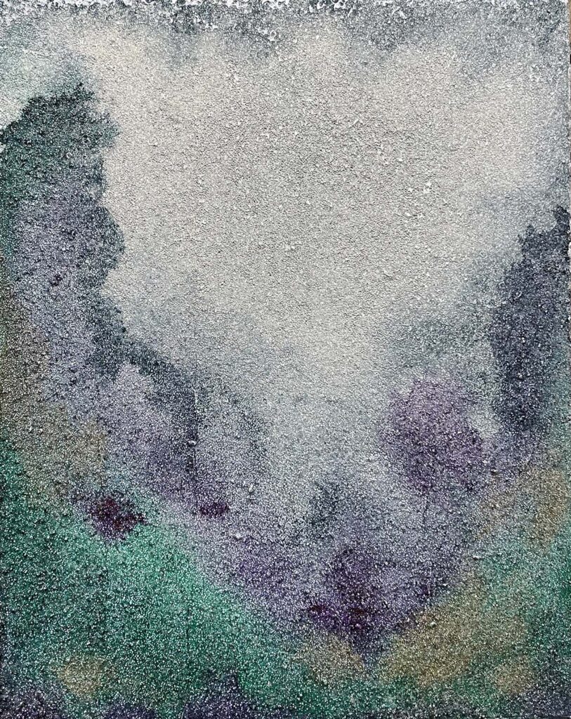 When I'm Alone matted painting purple green silver