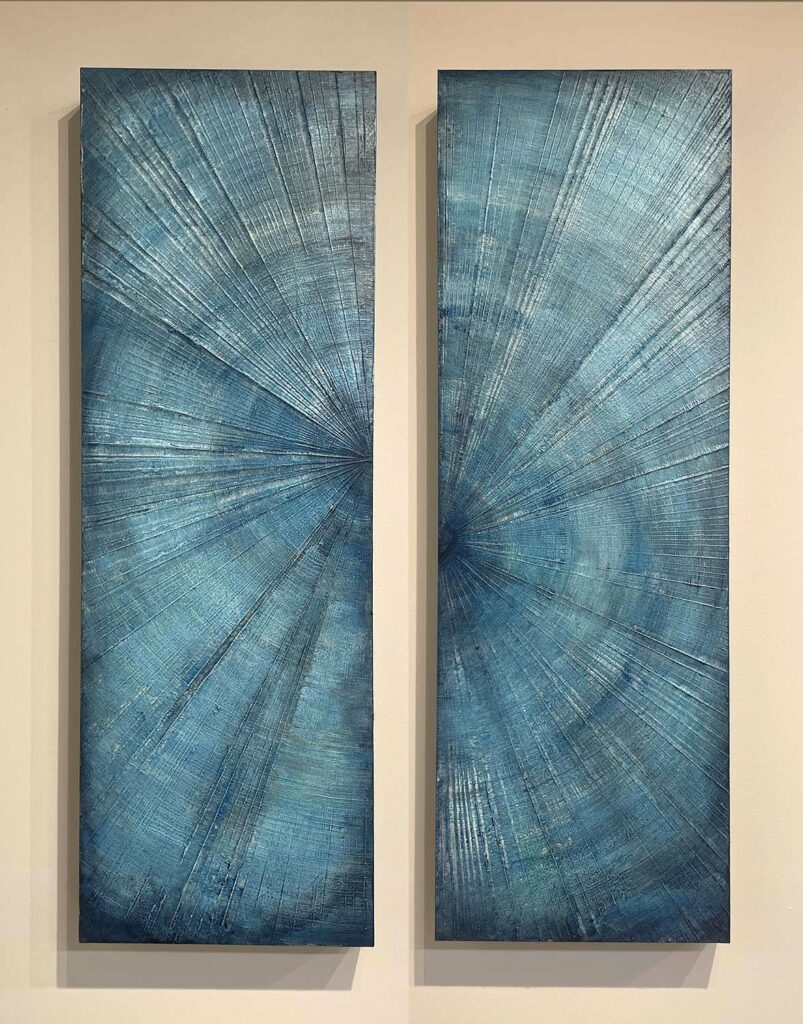 You and Me textured abstract diptych teal