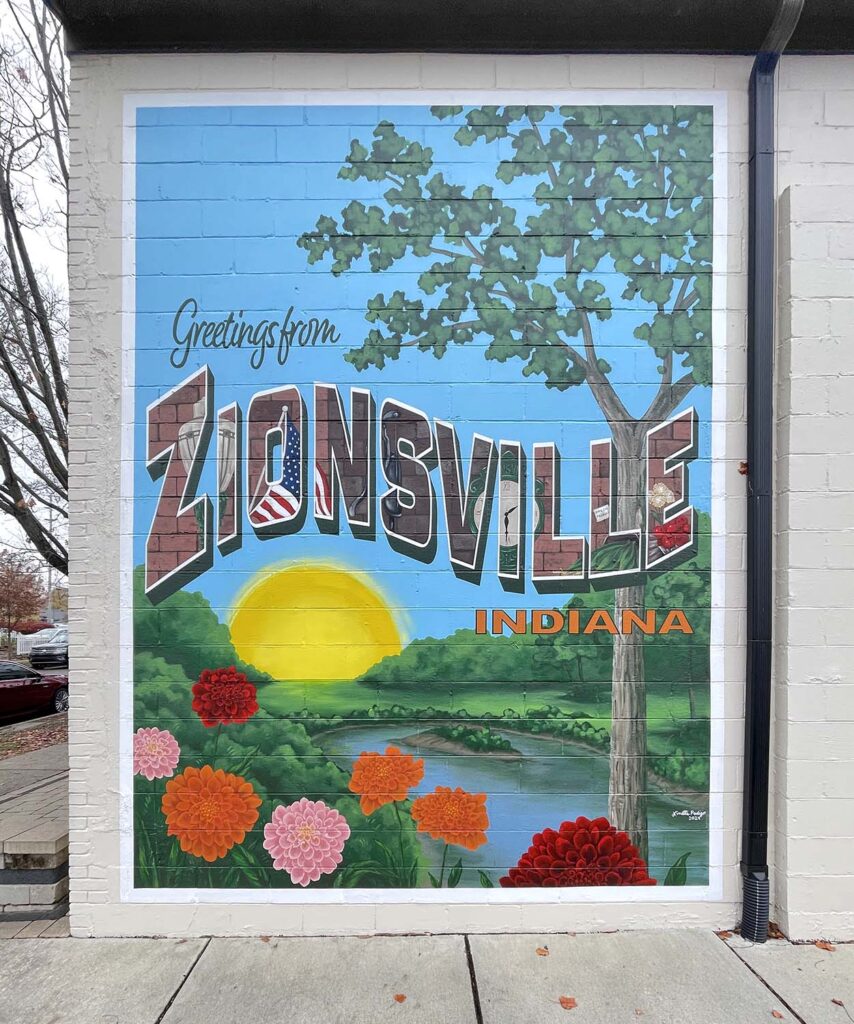 Zionsville Indiana vintage postcard mural