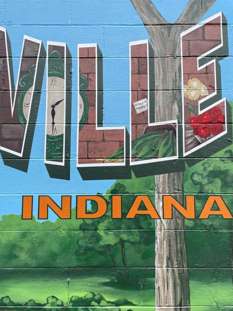 Zionsville Indiana vintage postcard mural