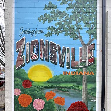 Zionsville Indiana vintage postcard mural